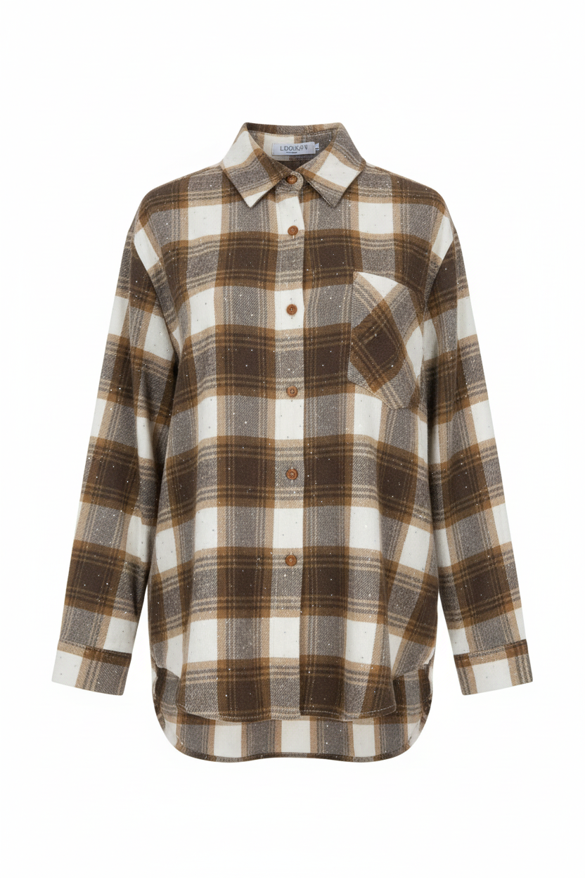 Camisa a Cuadros con Detalles Brillantes
