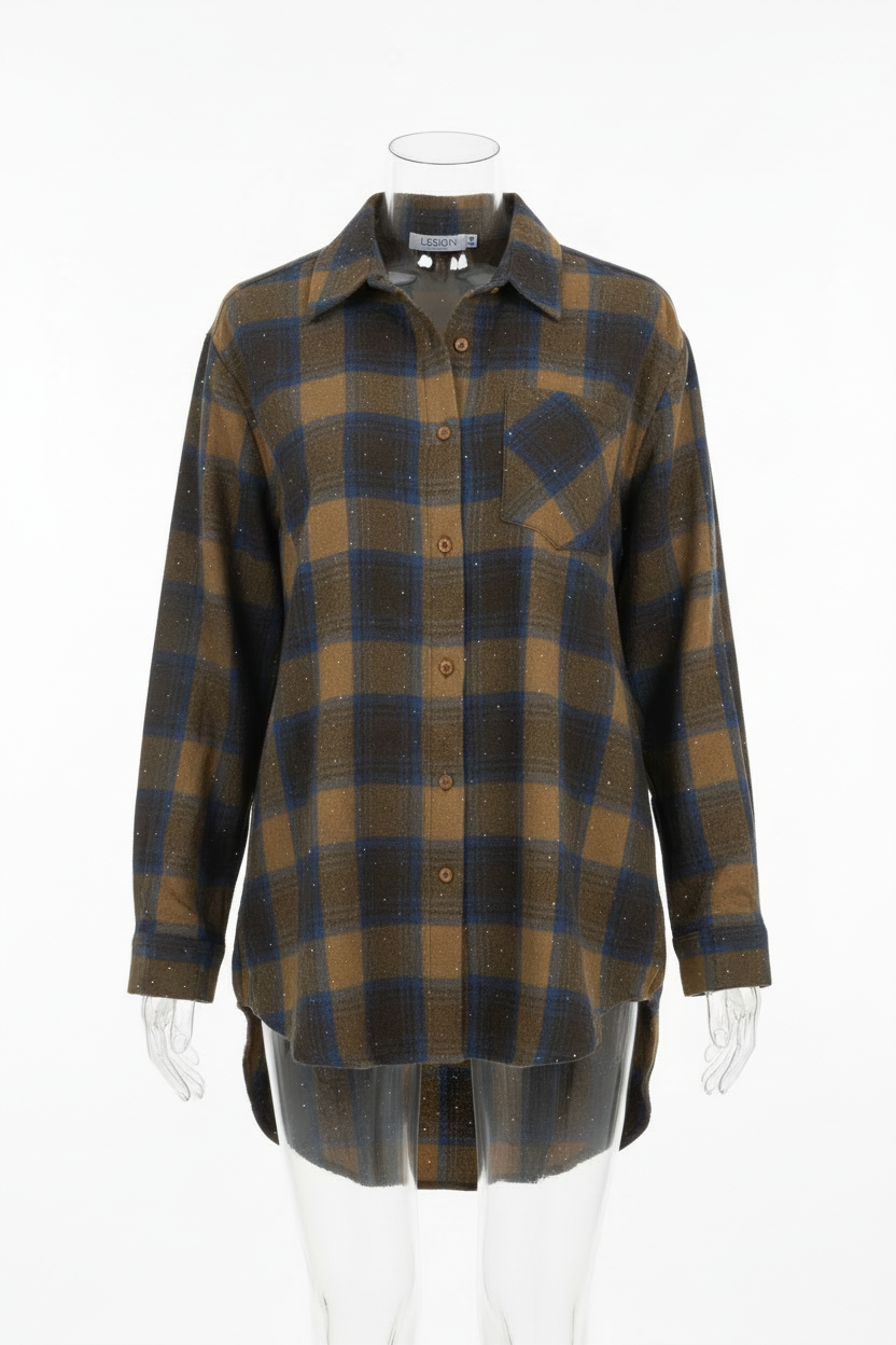 Camisa a Cuadros con Detalles Brillantes
