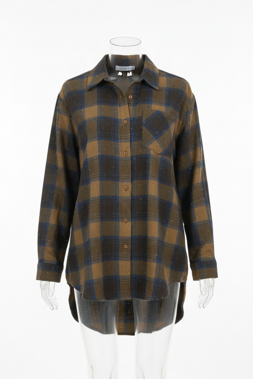 Camisa a Cuadros con Detalles Brillantes