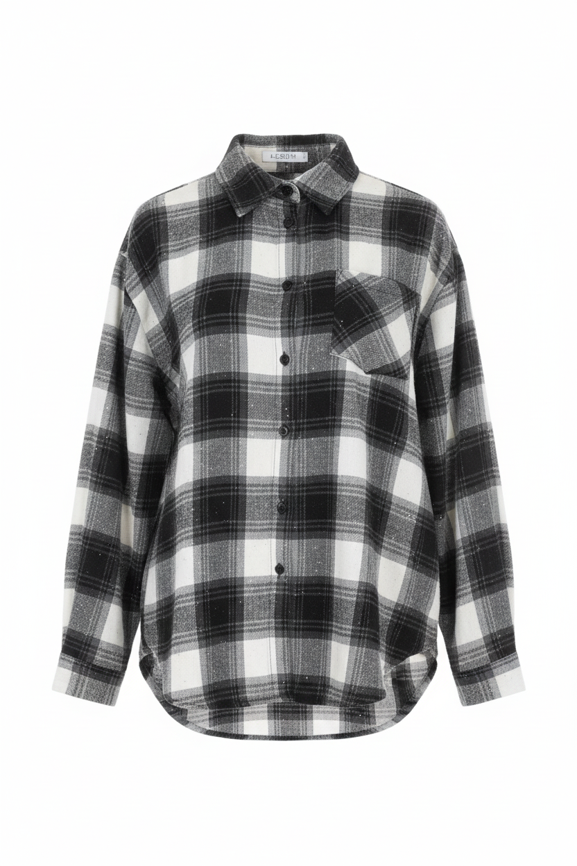 Camisa a Cuadros con Detalles Brillantes