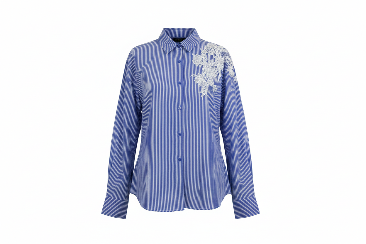 Camisa de Rayas con Bordado Floral