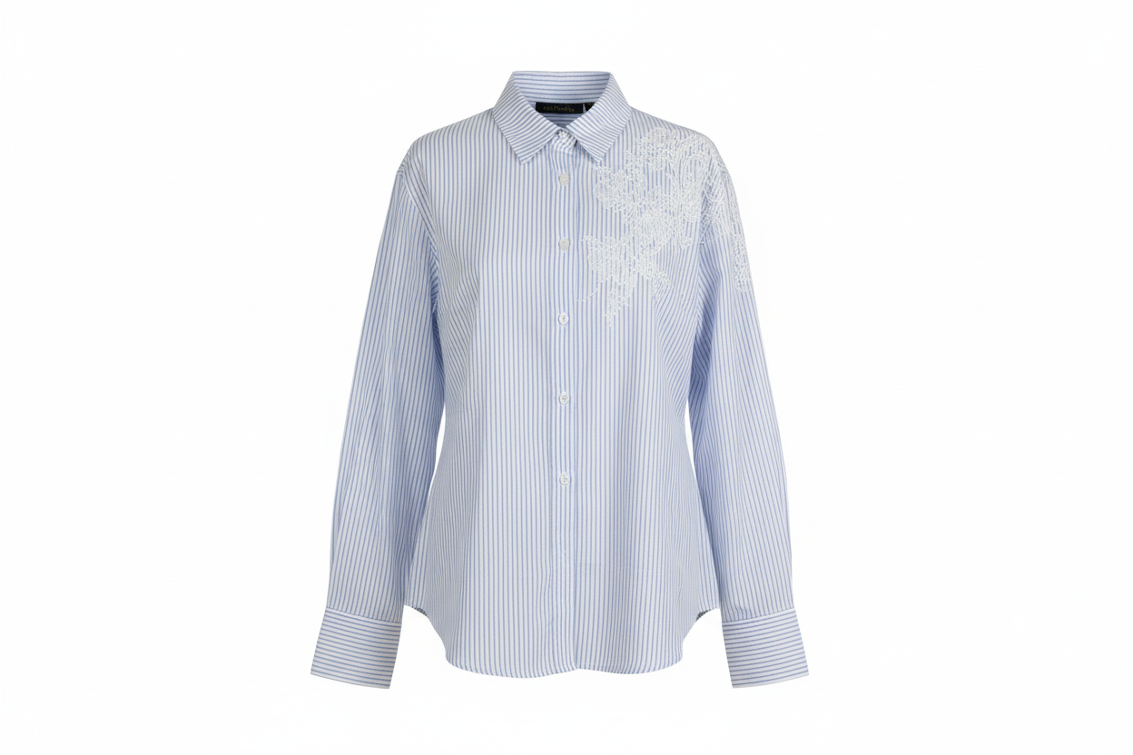 Camisa de Rayas con Bordado Floral