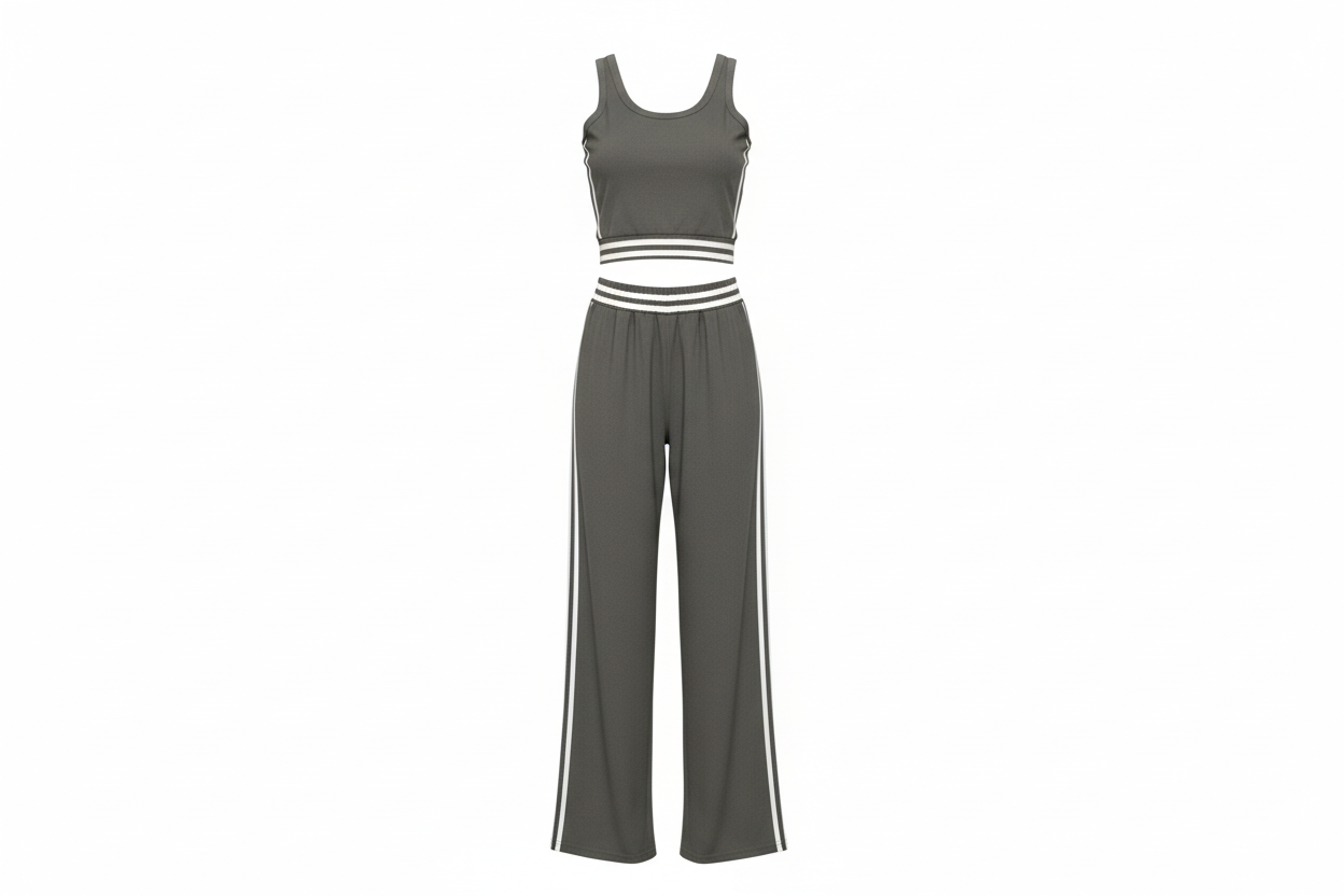 Top Crop y Pantalón Deportivo de Pierna Ancha con Rayas Laterales