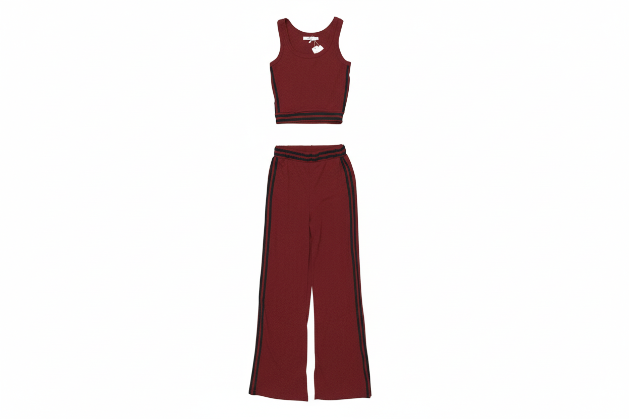 Top Crop y Pantalón Deportivo de Pierna Ancha con Rayas Laterales