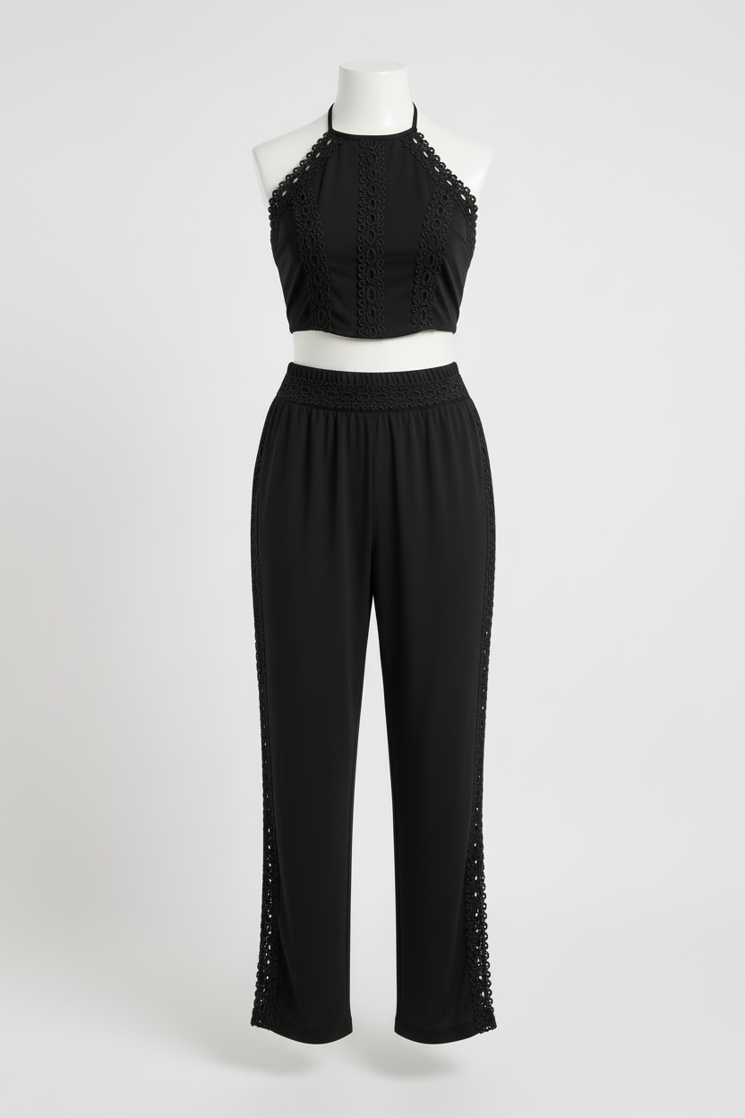 Conjunto de Dos Piezas con Detalles de Bordado Calado