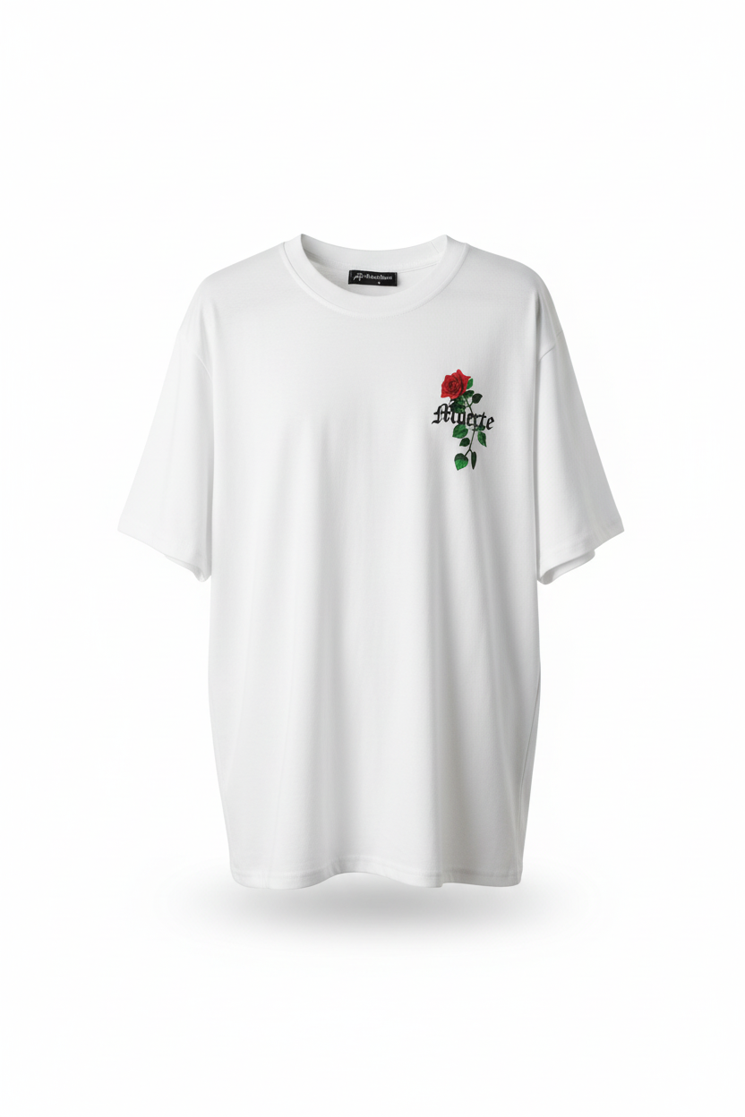 Playera Muerte - vista frontal con rosa
