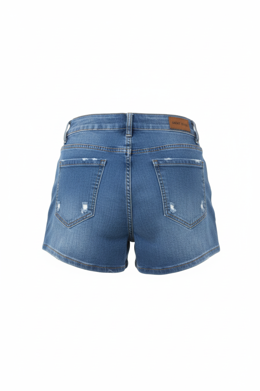 Shorts de mezclilla distressed vista trasera