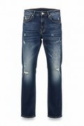 Jeans azul oscuro distressed corte recto hombre