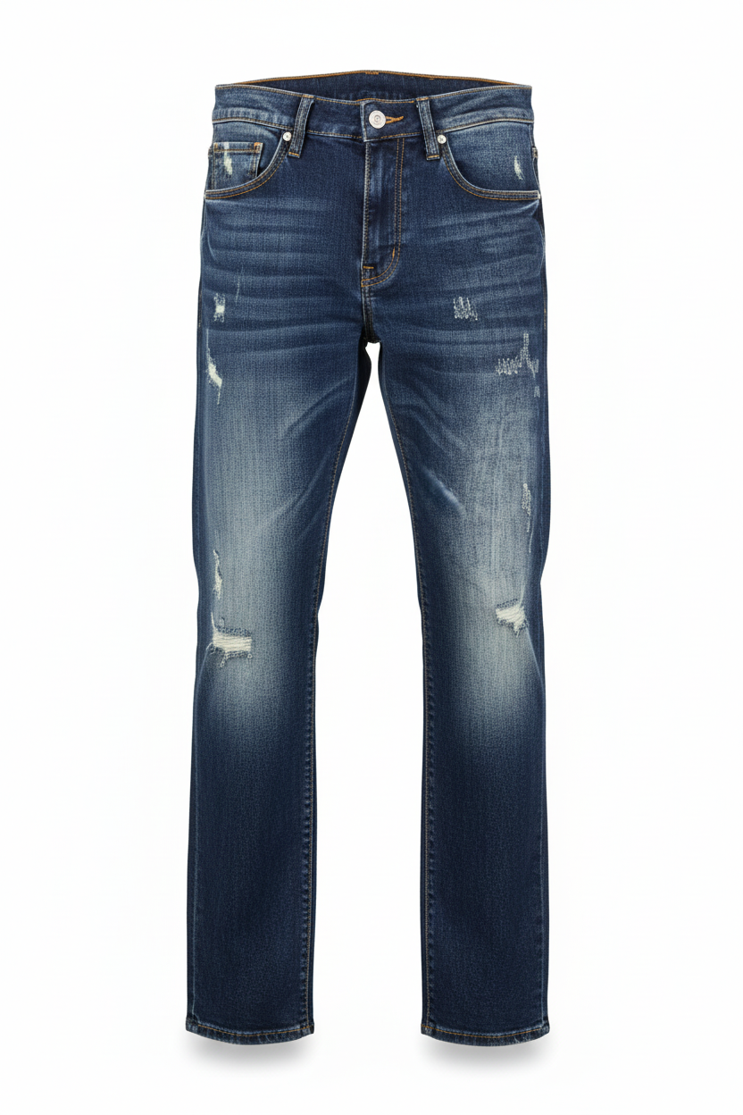 Jeans azul oscuro distressed corte recto hombre