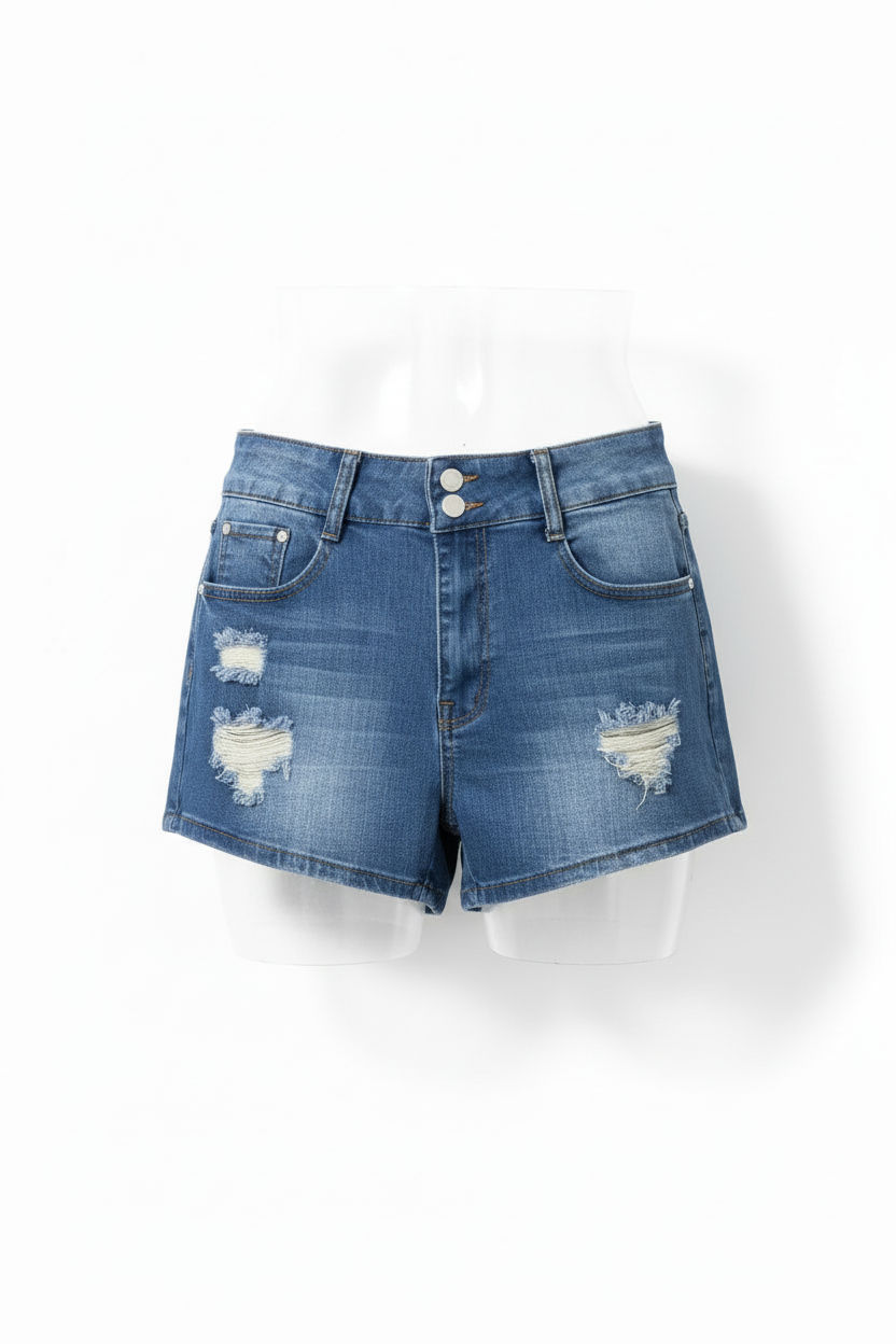 Shorts de mezclilla distressed vista frontal