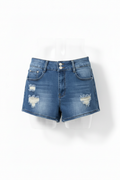 Shorts de mezclilla distressed vista frontal