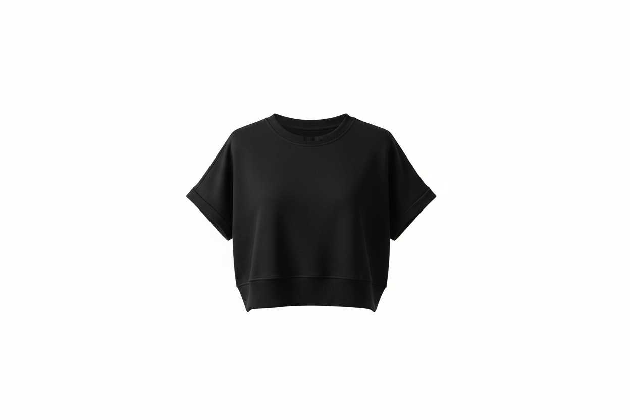 Sudadera Crop de Manga Corta con Puños Enrollados