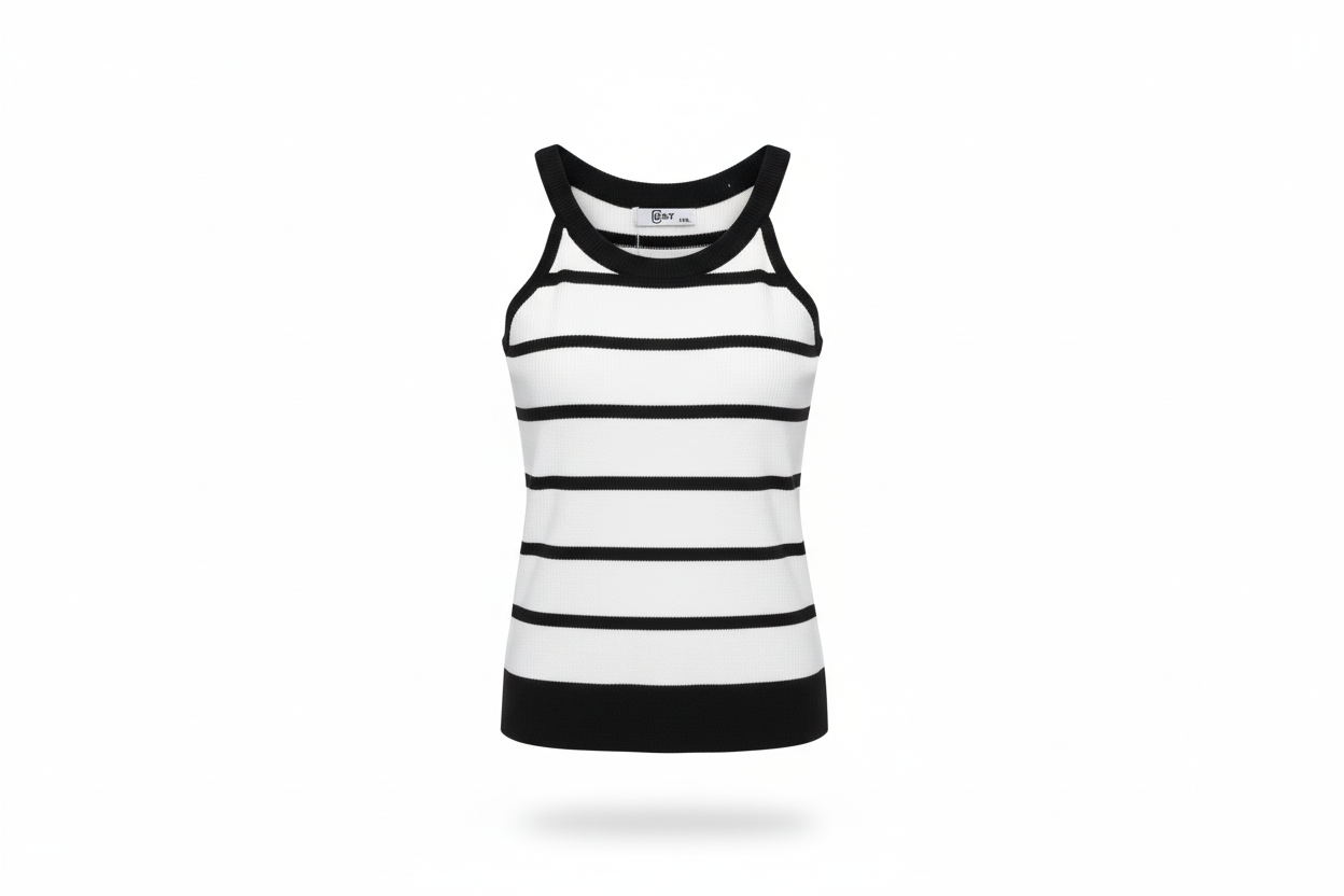 Crop Top de Rayas Horizontales Sin Mangas con Tirantes Delgados