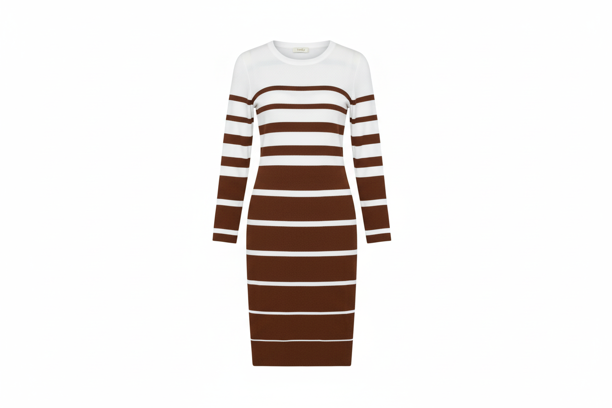 Vestido Midi de Rayas Horizontales con Manga Larga