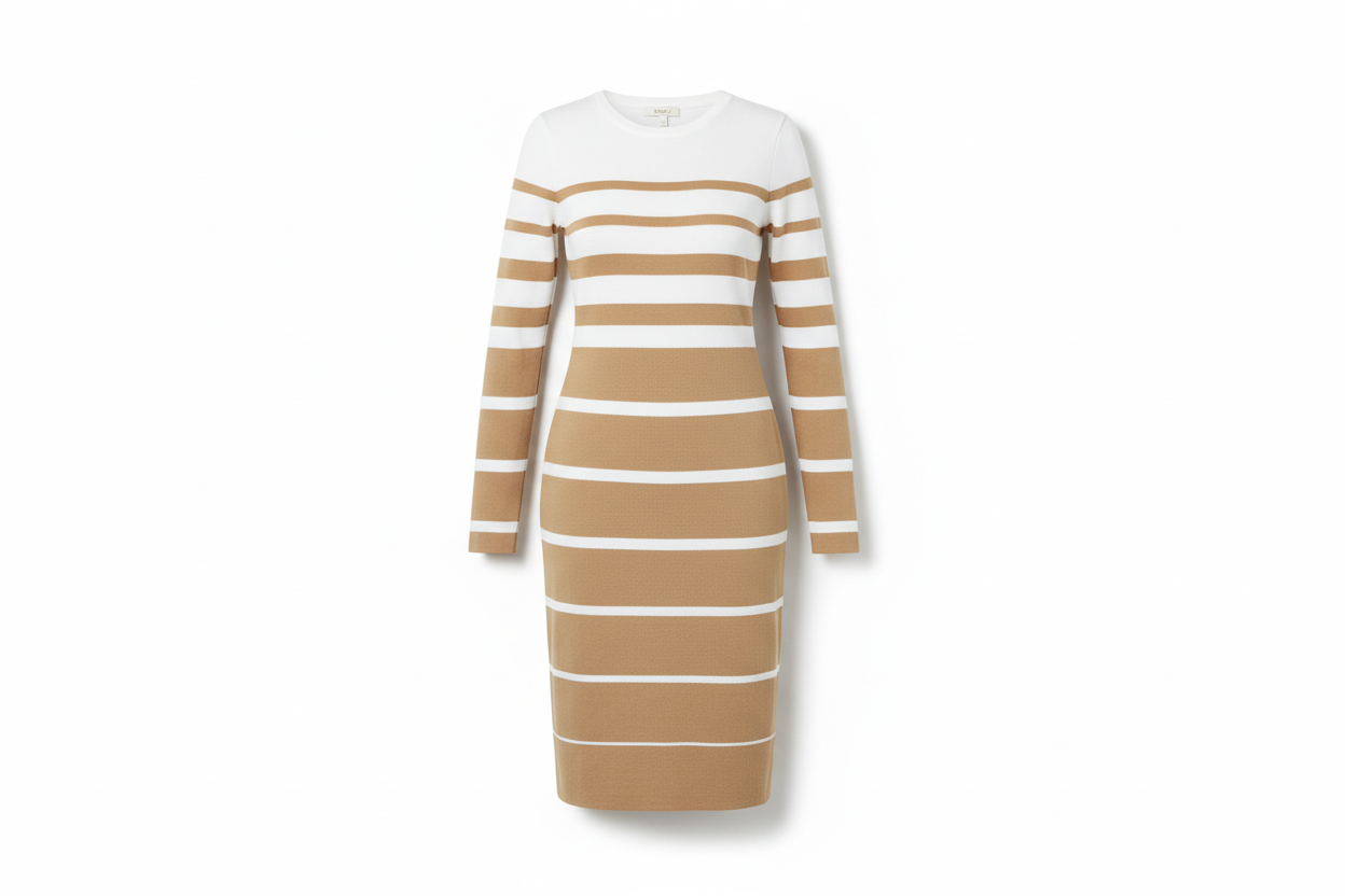 Vestido Midi de Rayas Horizontales con Manga Larga
