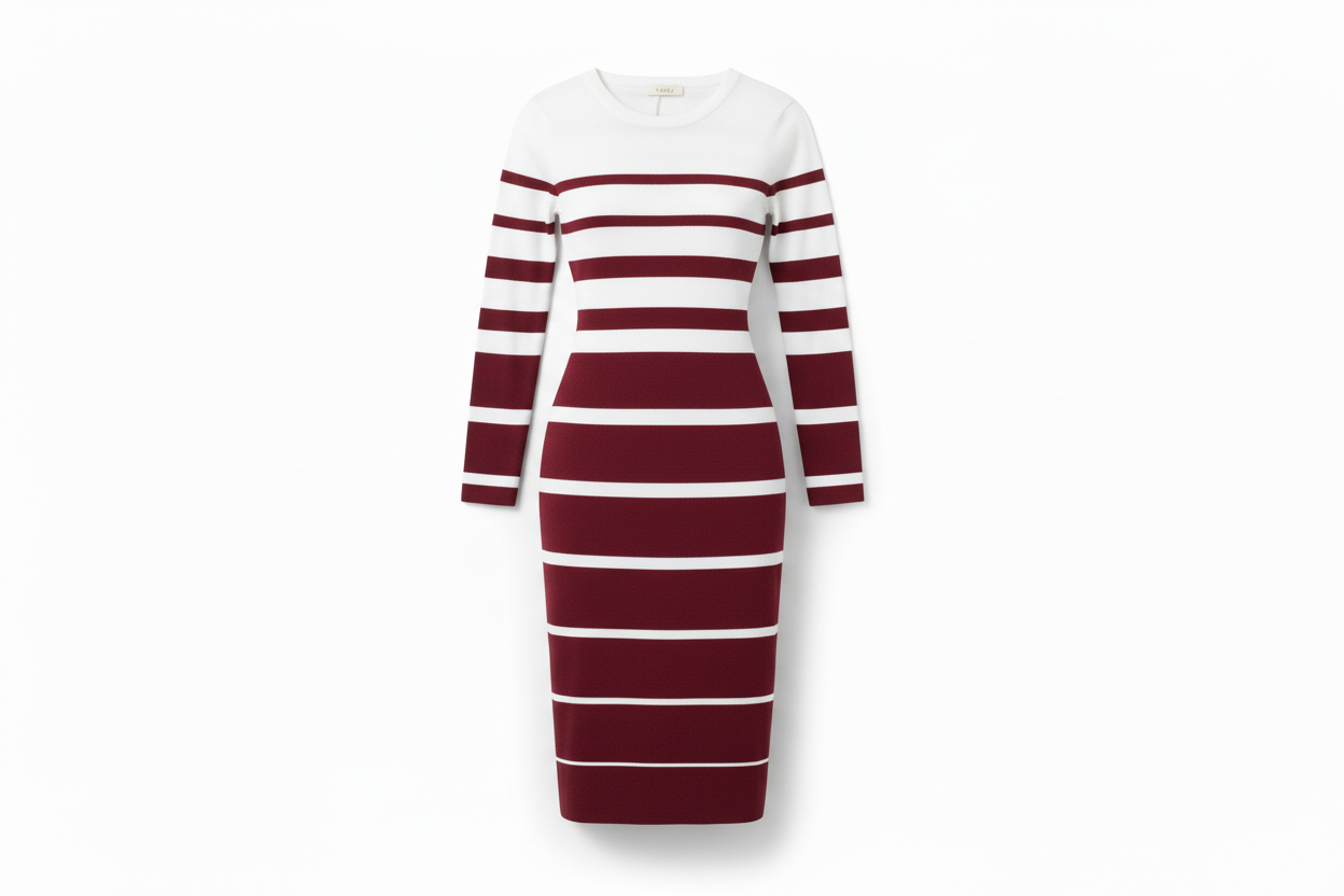 Vestido Midi de Rayas Horizontales con Manga Larga
